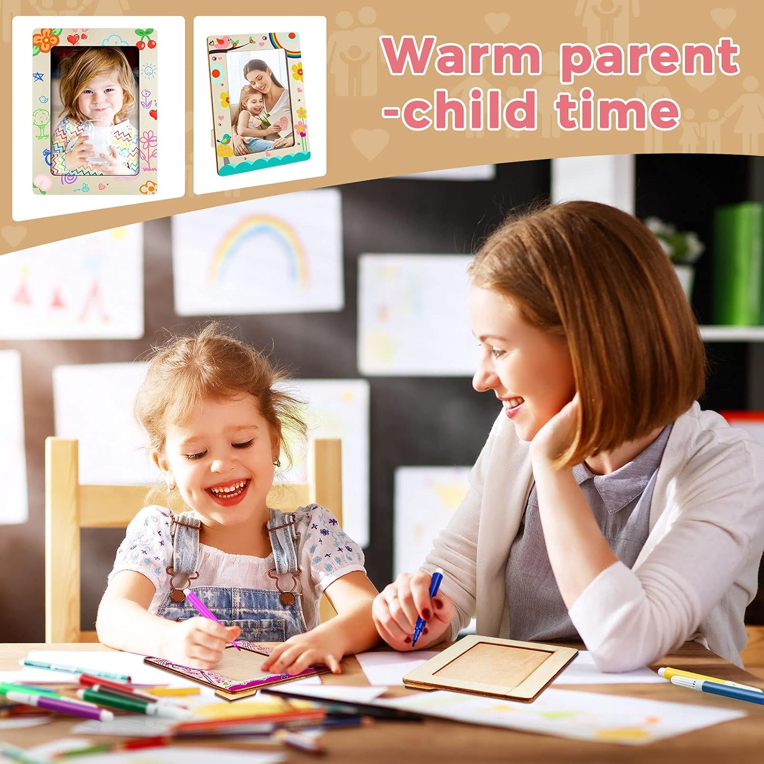 32-Piece Unfinished Wooden Picture Frame Craft Kit - Image 2